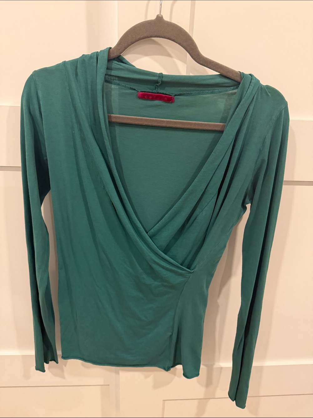 Velvet Teal Wrap-Front Long Sleeve Top